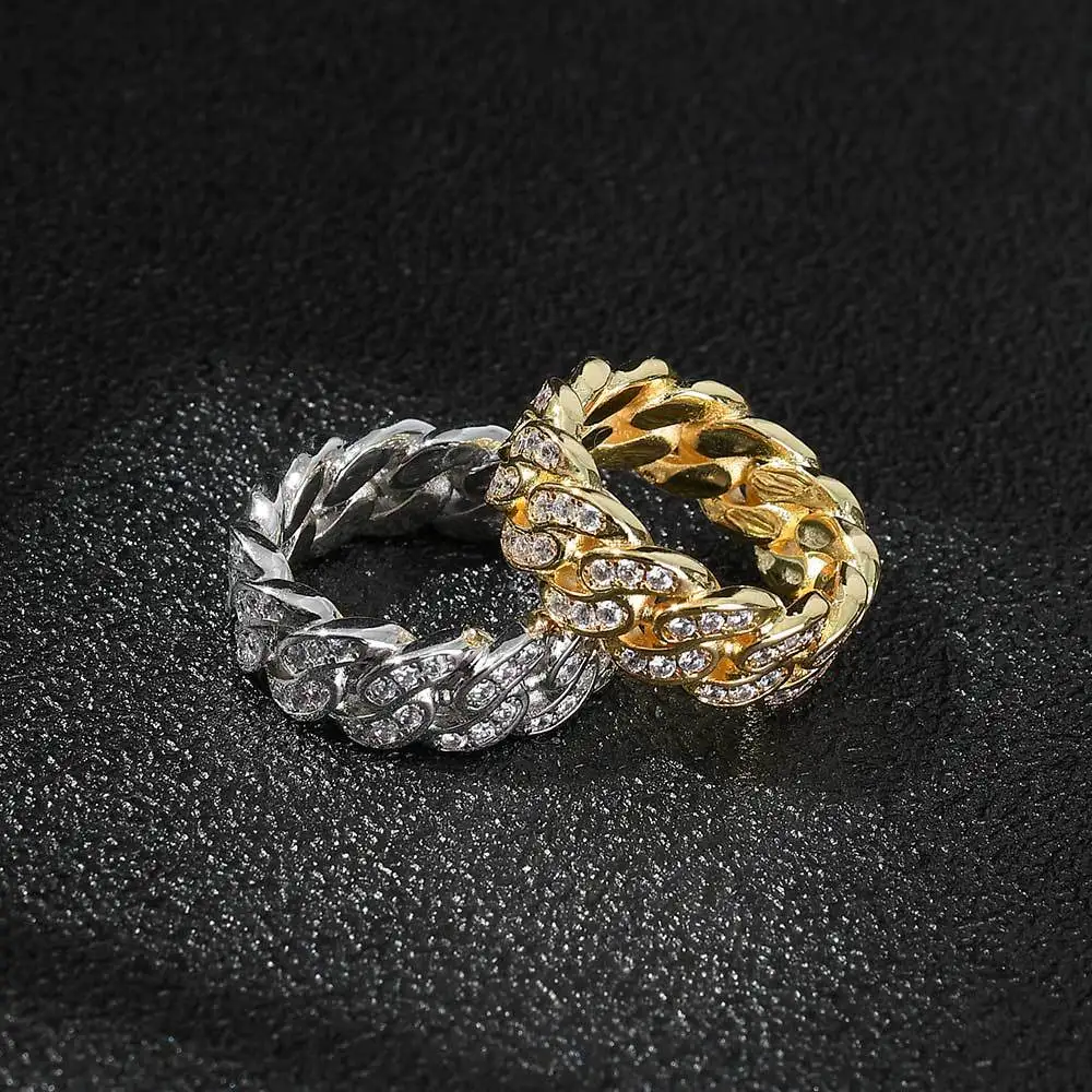 8Mm Cuban Link Rings Hip Hop Wedding Party Jewelry Full Micro Pave Iced Out Cubic Zirconia Fashion Ring For Women Drop Shipping