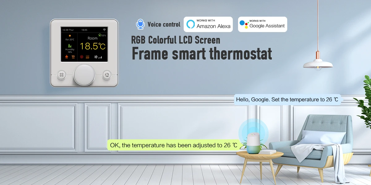 Qiumi-termostato WiFi inteligente RGB colorido para agua/calefacción de suelo, caldera eléctrica de agua/Gas, funciona con Alexa y Google Home