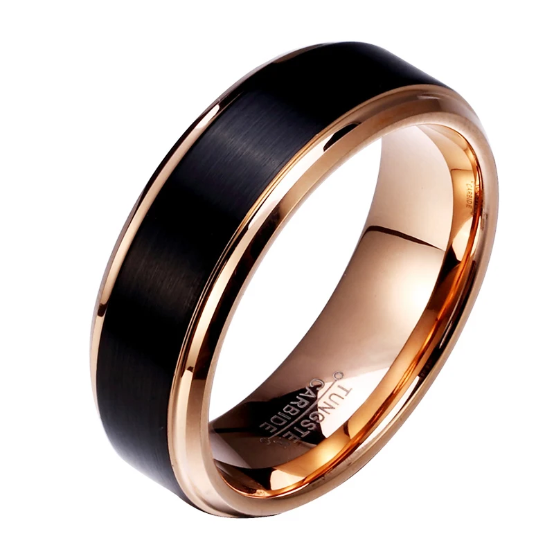 Soul Men 1 Pair Man & Woman Black & Rose Gold Color Tungsten Carbide Marriage Wedding Rings Set 8mm for Boy 6mm for Girl