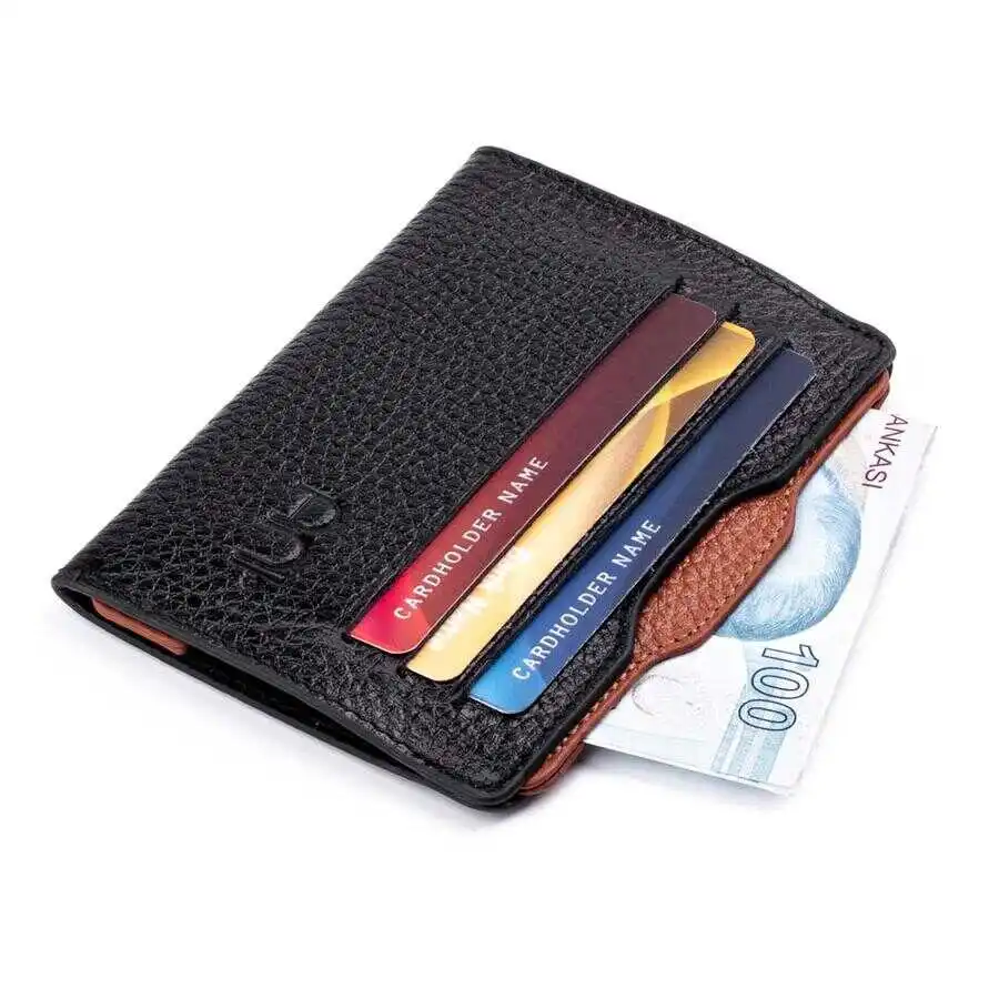 Rio Sport Nested Leather Card Holder Wallet Black-Tan Personalised Men's Wallet With Zipper Vertical Wallet New Design Slim