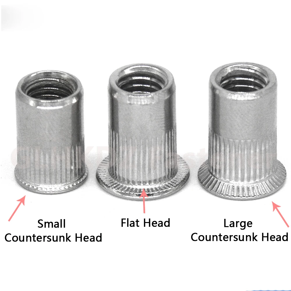 10X M3 M4 M5 M6 M8 M10 M12 Countersunk/Flat Knurled Head Threaded Rivet Nuts Blind Nutserts Insert Rivnut 304 A2 Stainless Steel