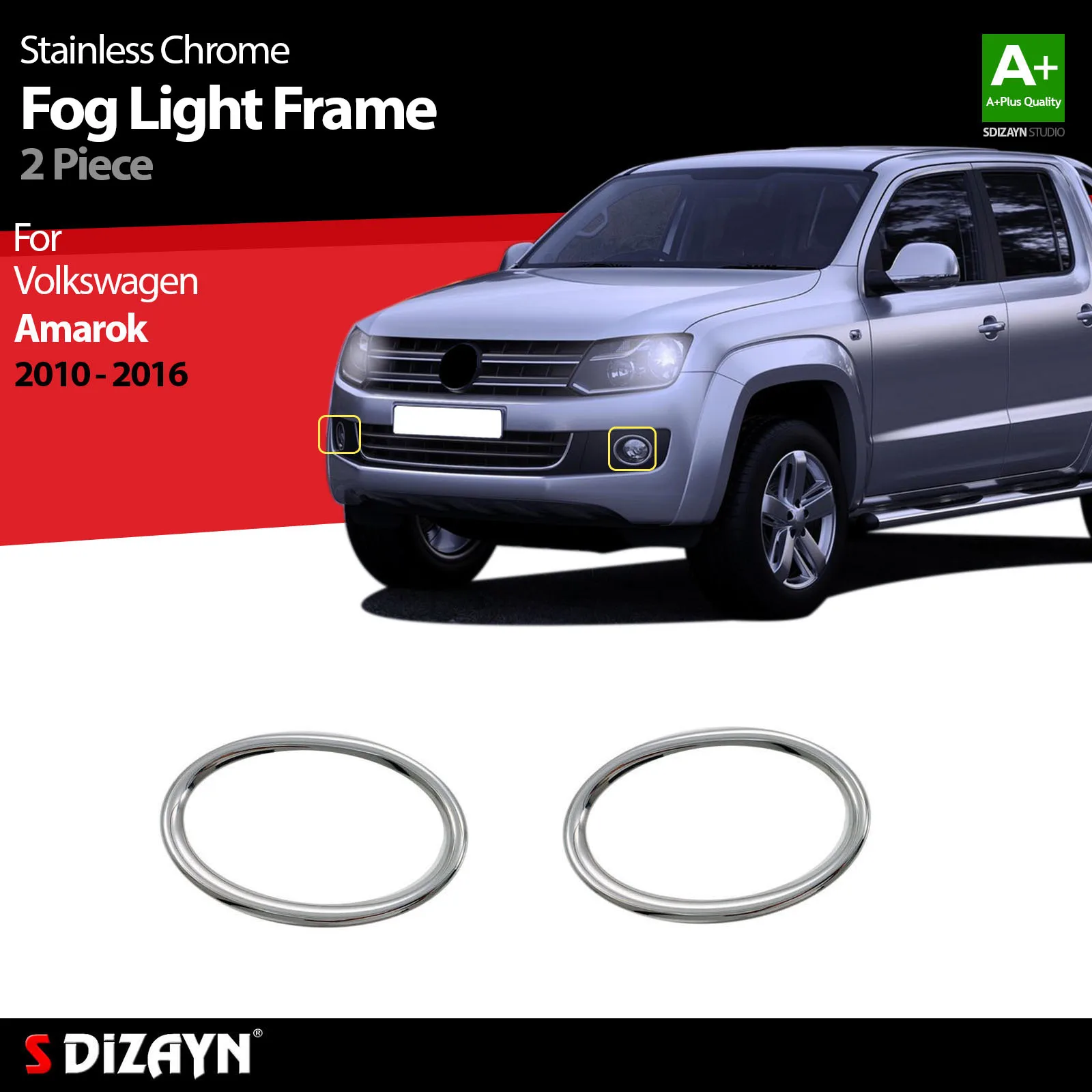 S Dizayn For Volkswagen Amarok Chrome Fog Light Frame Stainless Steel 2 Pcs VW Exterior Car Accessories Parts Auto Products