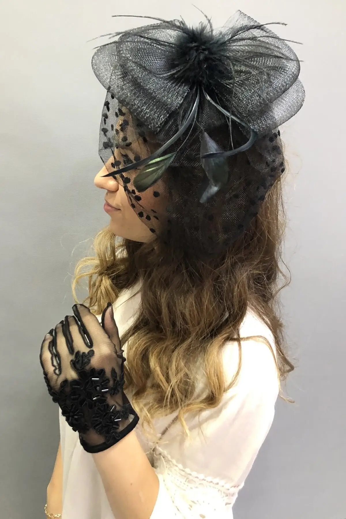 Black Beaded Gloves-vualet Wedding Hat hair the team bridal women baroque crystal party sheets wedding sheet accessories