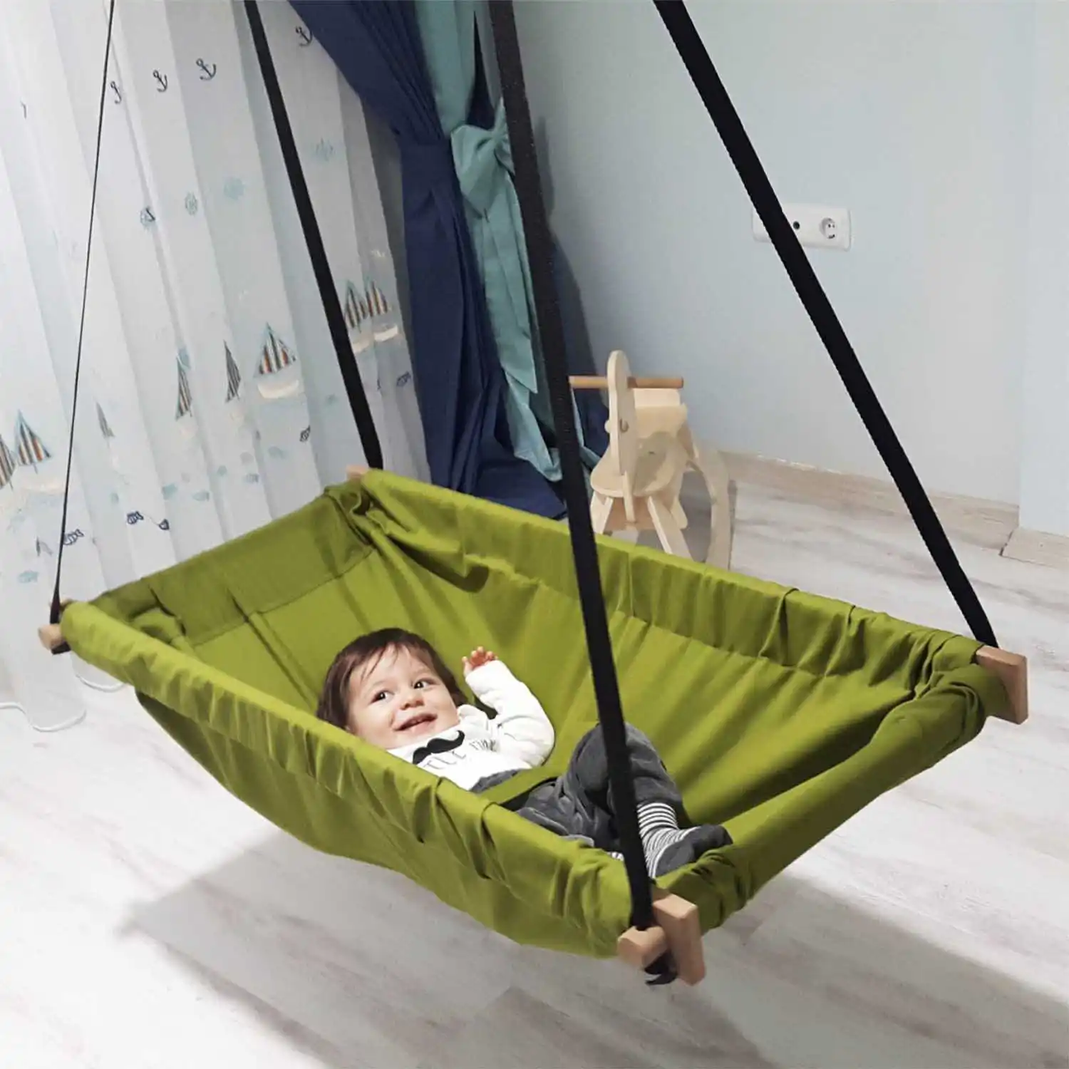 Wooden Spring Bounce Hammock Ceiling Swing 4 Color Options High Quality