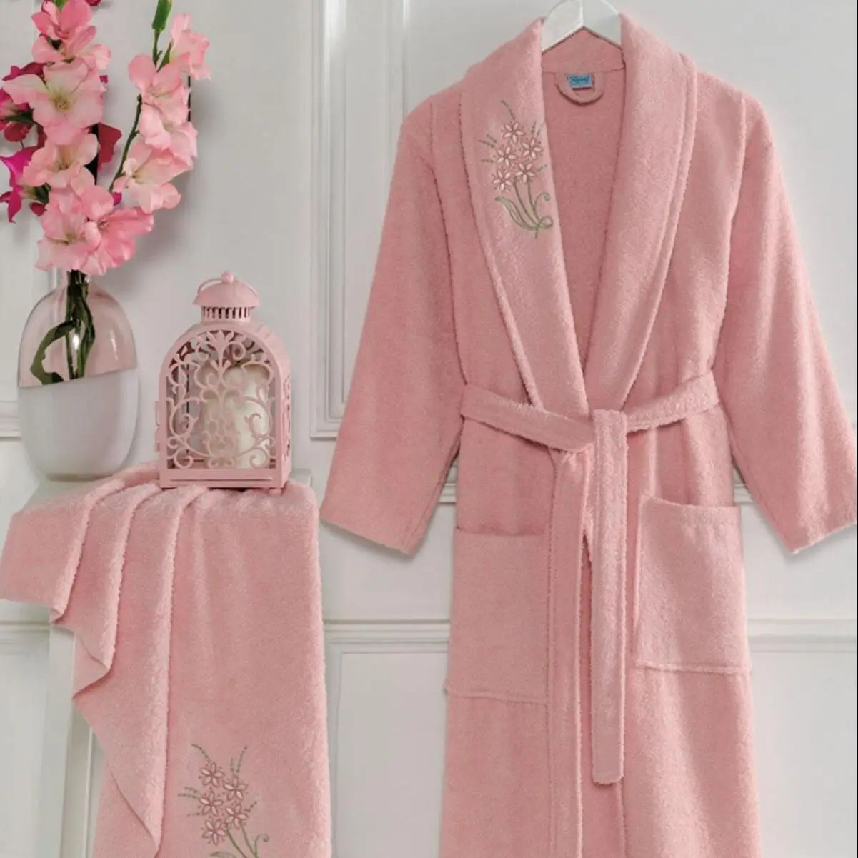 

2 Pcs Luxury Soft Cotton Purple Bathrobe Set For Women 1 Bathrobe 1 Head Towel Bathrobe Set Nightrobe Sleepwear Home Wear Turkey