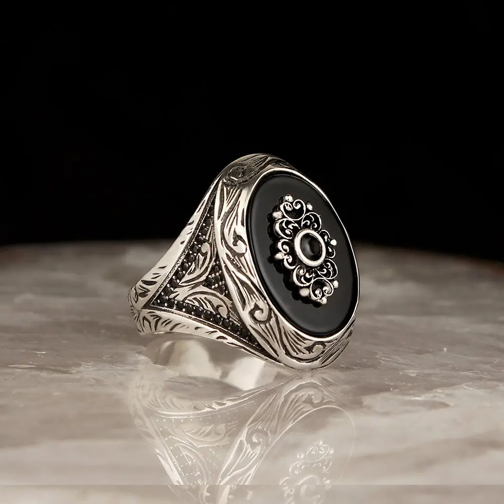 Real Pure 925 Sterling silver ring real onyx stone hand made made in turkey luxury and trendy model vintage style model