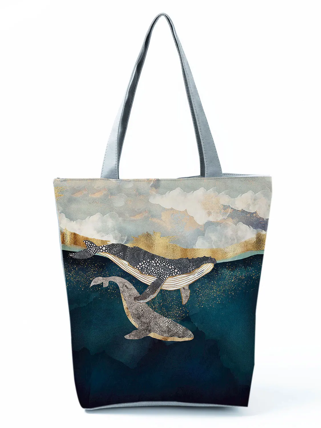 Japanese Style Ukiyoe Print Handbags Women Shoulder Bag Fashion Landscape Eco Reusable Shopping Bag Travel Beach Bag Whale Tote