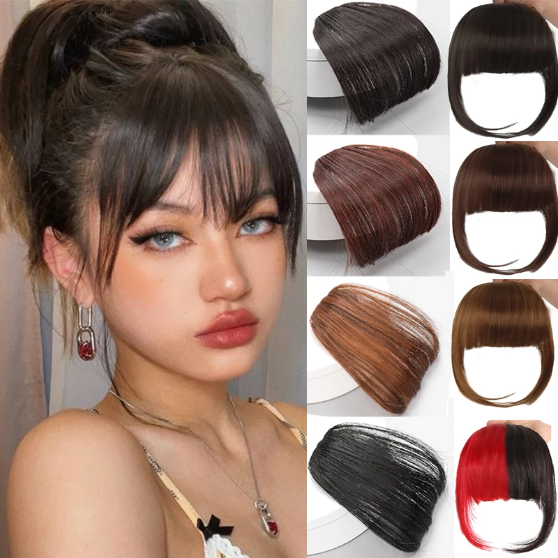 XUANGUANG Synthetic Fake Hair Bangs Hair Clips For Extensions Natural Straigth Black Invisible Wig Women Natural Neat Hair Bang