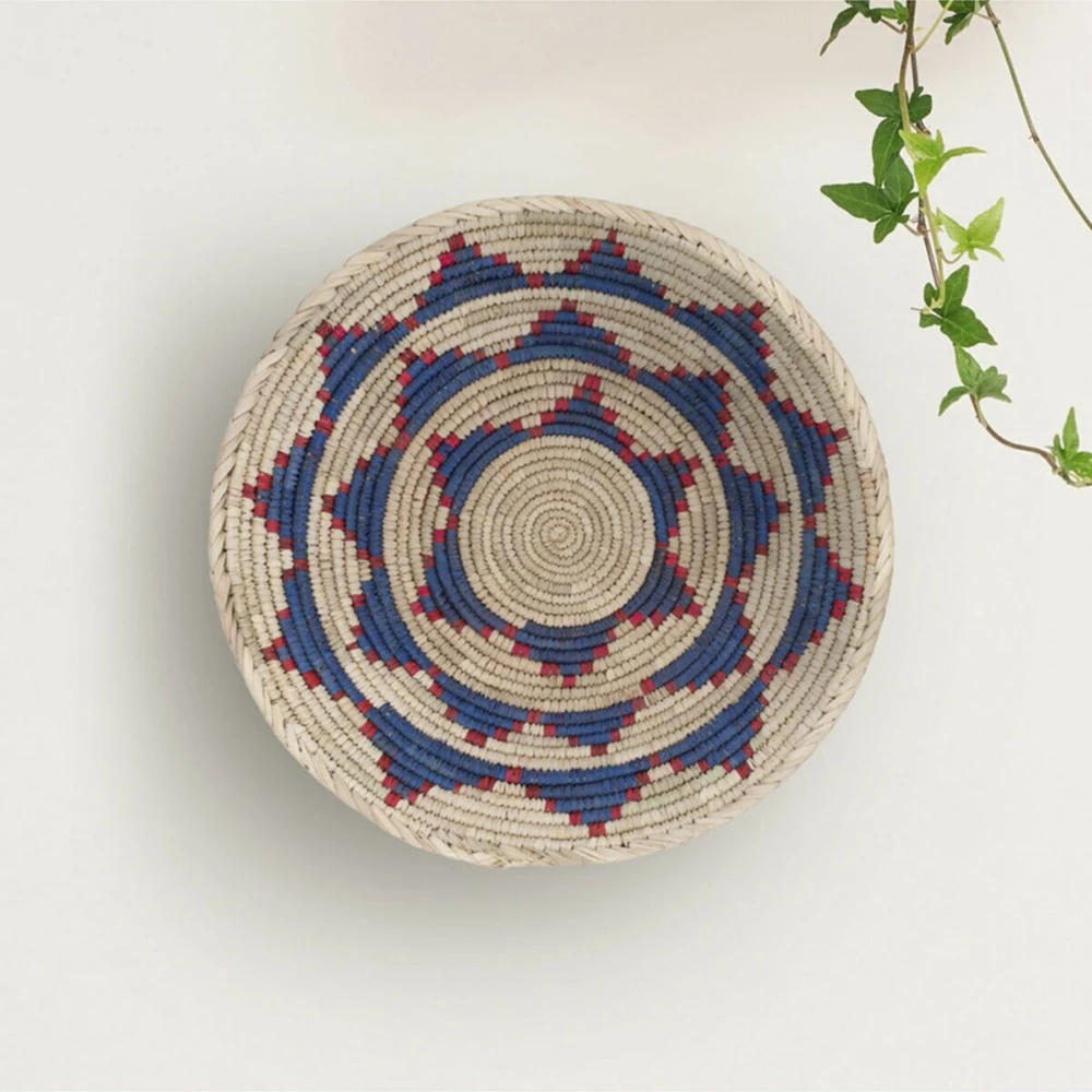 Sparkle - Blue And Red Boho Wicker Wall Plate Hanging Baskets Hanger Wall Basket Wall Décor Round Boho Wall Art