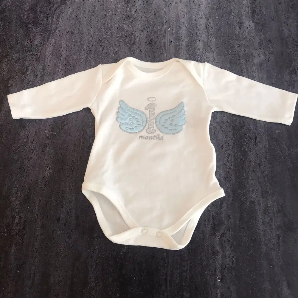 12 Months Baby Girl Boy Clothes ROMPERS FULLSET Bebe Bodysuits Fashion Newborn Clothing Infant Milestones Monthly Angle Wings