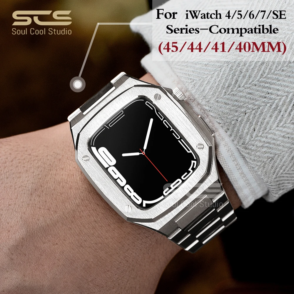 Modifition kit For Apple Watch Stainless Steel Metal Accessories 44MM 45MM Compatible Men\'s Watch Strap SE/4/5/6/7/8 Series