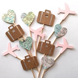 Map Cupcake Toppers Travel Theme pink Baby Shower Birthday Decorations Party Supplies-24pcs