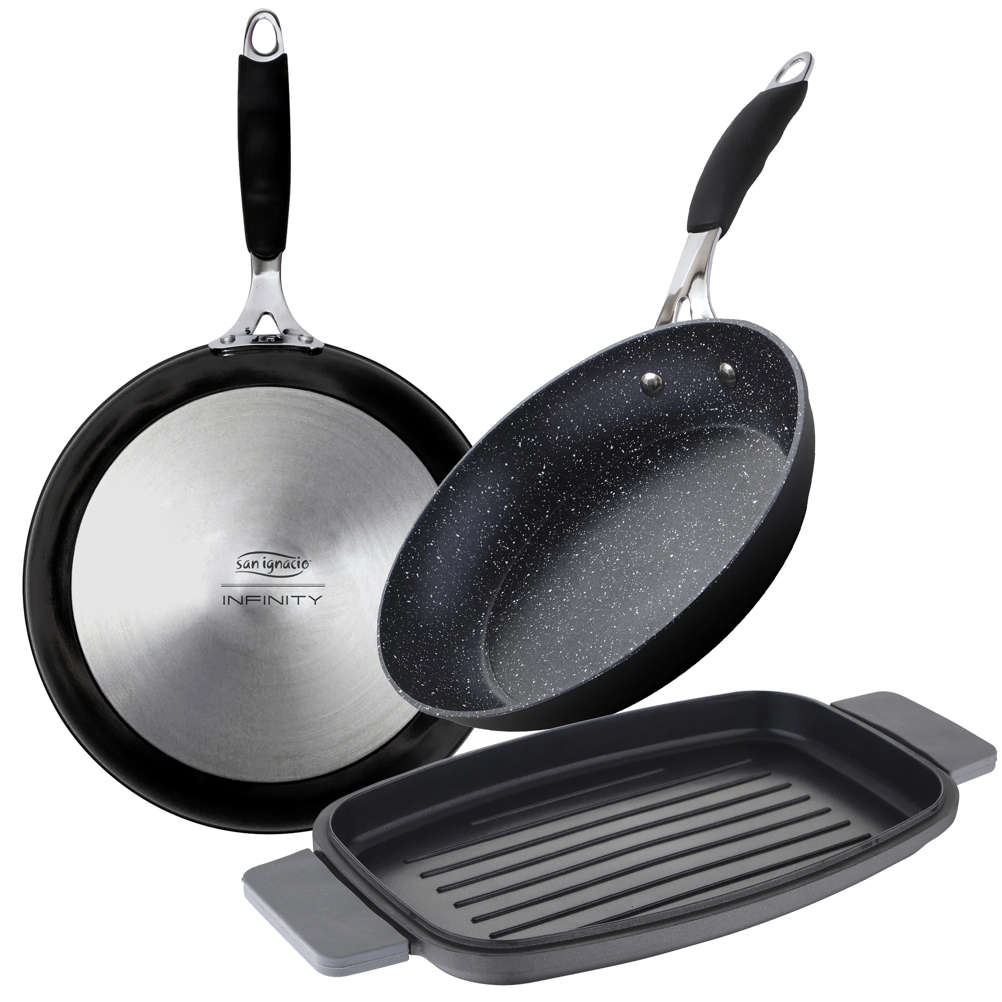 Set of 2 BERGNER pressed aluminium pans (20,24cm) with 32x20x3cm cast aluminium Roaster