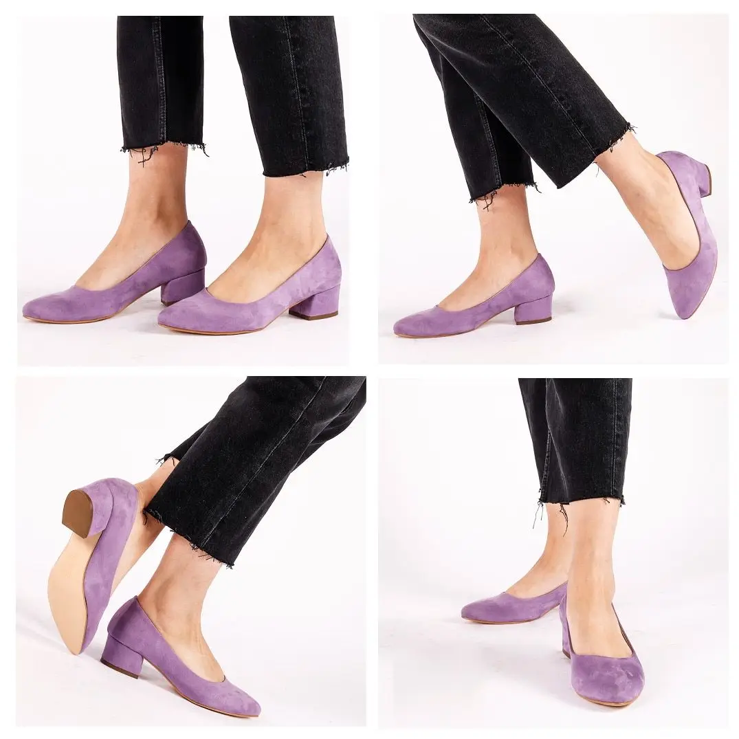 Sandra Lilac Süet Women Pumps Shoes Women Suede Shallow Slip-On Solid Round Toe High Heels Wedding Party Dress shoes Footwear