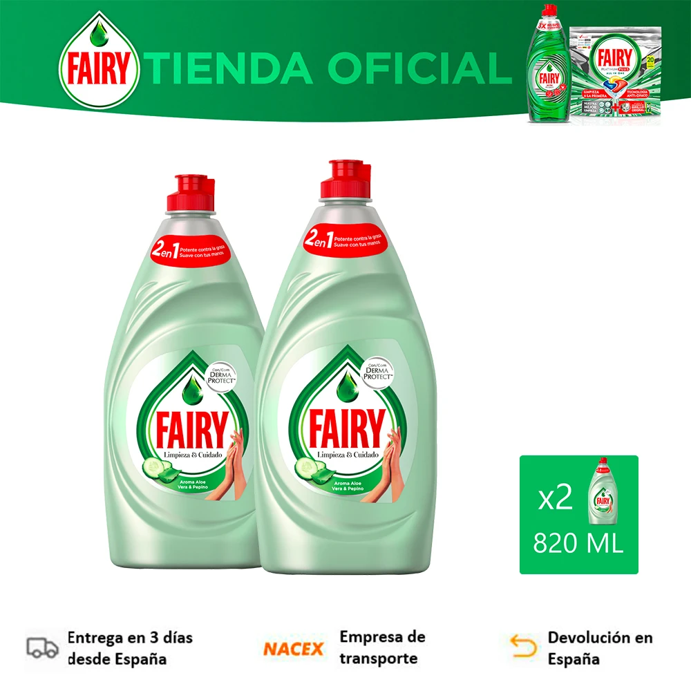 Fairy Aloe Vera, 2 PCs 820 ML, Liquid Dishwasher, Concentrated Formula, Durable Cleaning