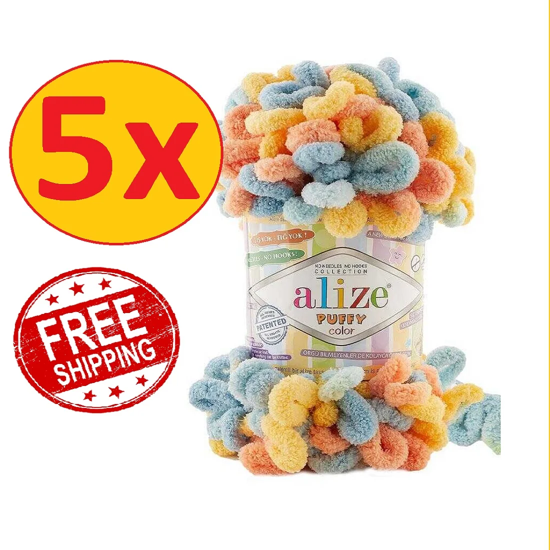 Alize Puffy Color 5x100g Free Shipping Finger Knitting Easy Crochet Yarn Baby Blanket Rug Amigurumi Wool Variegated Chenille Bag