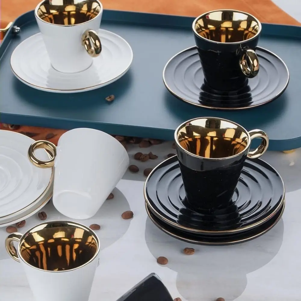 Luxury Set of 6 12 Pcs Porcelain Colored Coffee Cups Kitchenware Coffee Accessories Tea and Coffee Set Lux Cup and Saucer