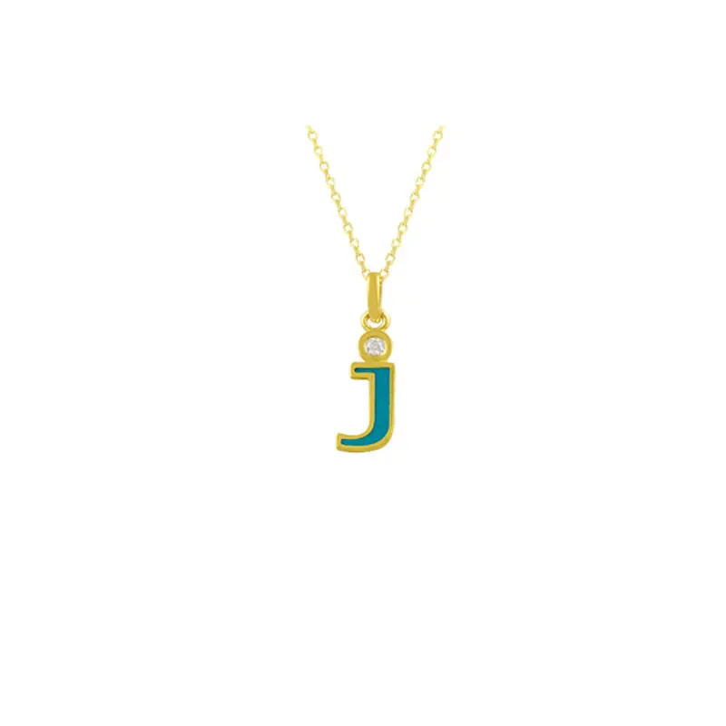 14K Solid Gold Initial Custom J Letter Id Necklace