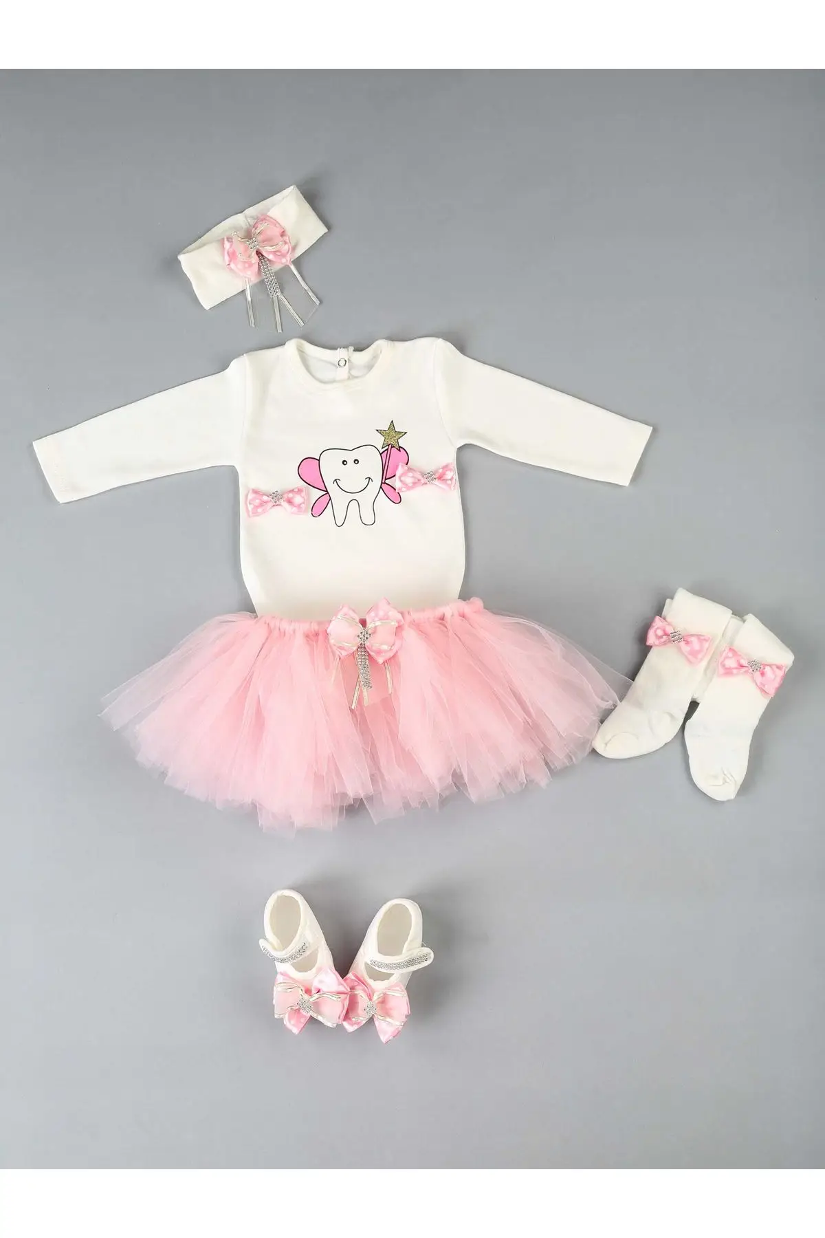 

Modakids new born baby Girl skirt suit Special occasions babies clothing outfit cotton casual 5 parça badi hair band shoes