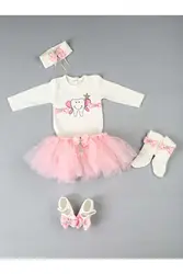 Modakids new born baby Girl skirt suit Special occasions babies clothing outfit cotton casual 5 parça badi hair band shoes