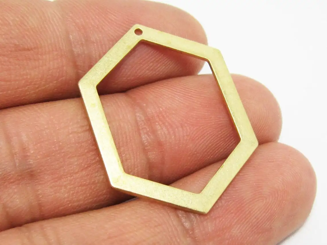 

10pcs Hexagon Earring Charms, Necklace Pendant, 33x24.5x1.1mm, Brass Findings, Jewelry Making Supplies R1293