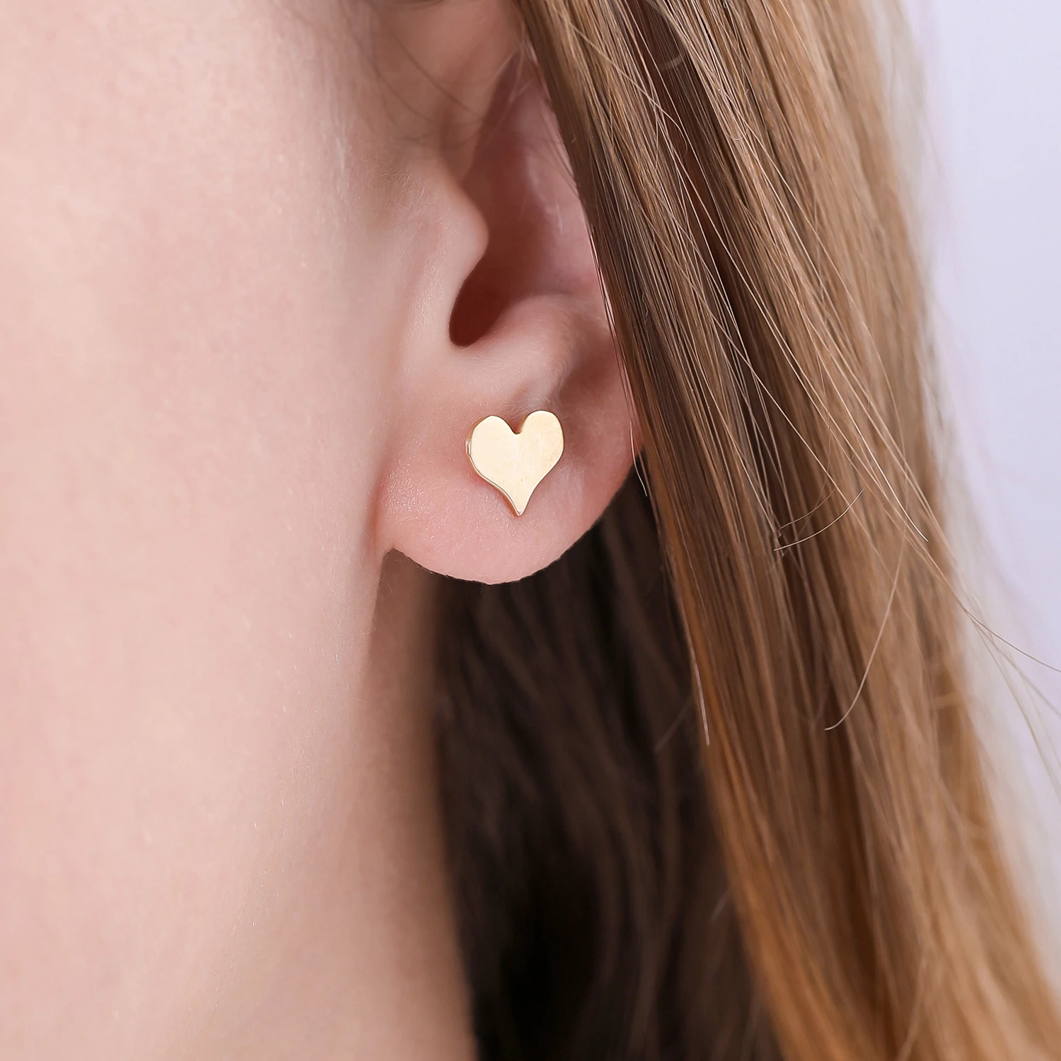 14K Real Gold Plain Mini Heart Stud Earring