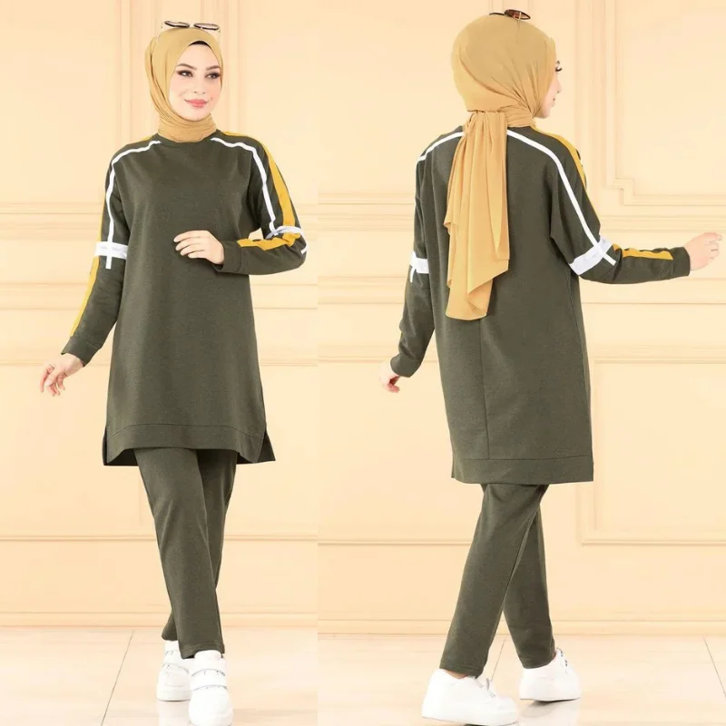 tracksuit set 2021season muslim fashion arabia Dubai fashion trends 100% Made in Turkey abayas hijab clothing muslim sets