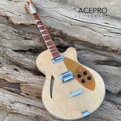 In Stock Full Hollow Body Electric Guitar Natural Color, Gold Pickguard, Trapeze Tailpiece, 360 370 Guitarra, Free Shipping