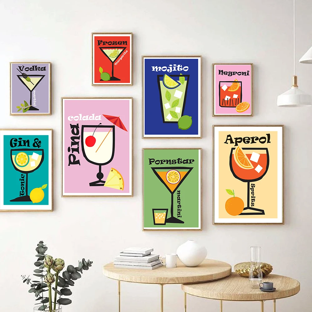 Vintage Cocktail Poster Juniper Frozen Margarita Pornstar Martini Canvas Painting Print Minimalist Pictures Kitchen Home Decor