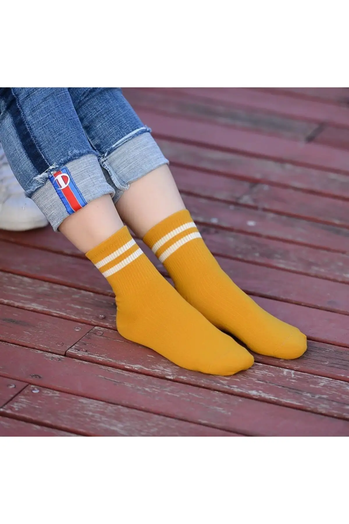 Women 6'lı Mixed Color Striped Tennis Socks