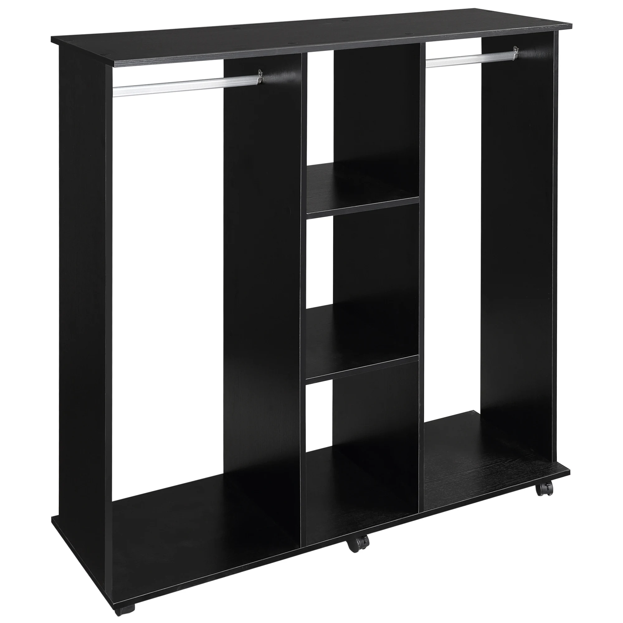 HOMCOM wooden mobile wardrobe wardrobe open wardrobe with double rail 3 shelves organizer 120x40x128cm black