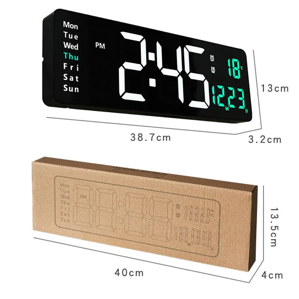 Large Digital Wall Clock Remote Control Temp Date Week Display Power Off Memory Table Clock Wall-mounted Dual Alarms LED Clocks