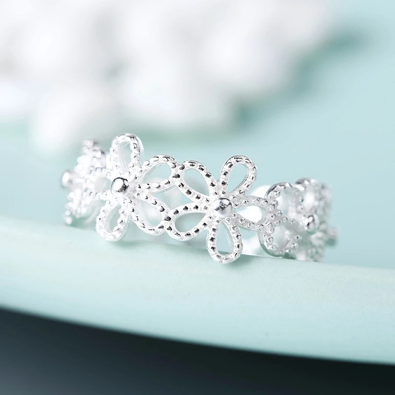 Versilberte Blütenblätter-Ringe für Frauen, süßer, schlichter, modischer, offener, verstellbarer Schmetterlingsring, Partyschmuck, Geburtstagsgeschenk – Detail 3