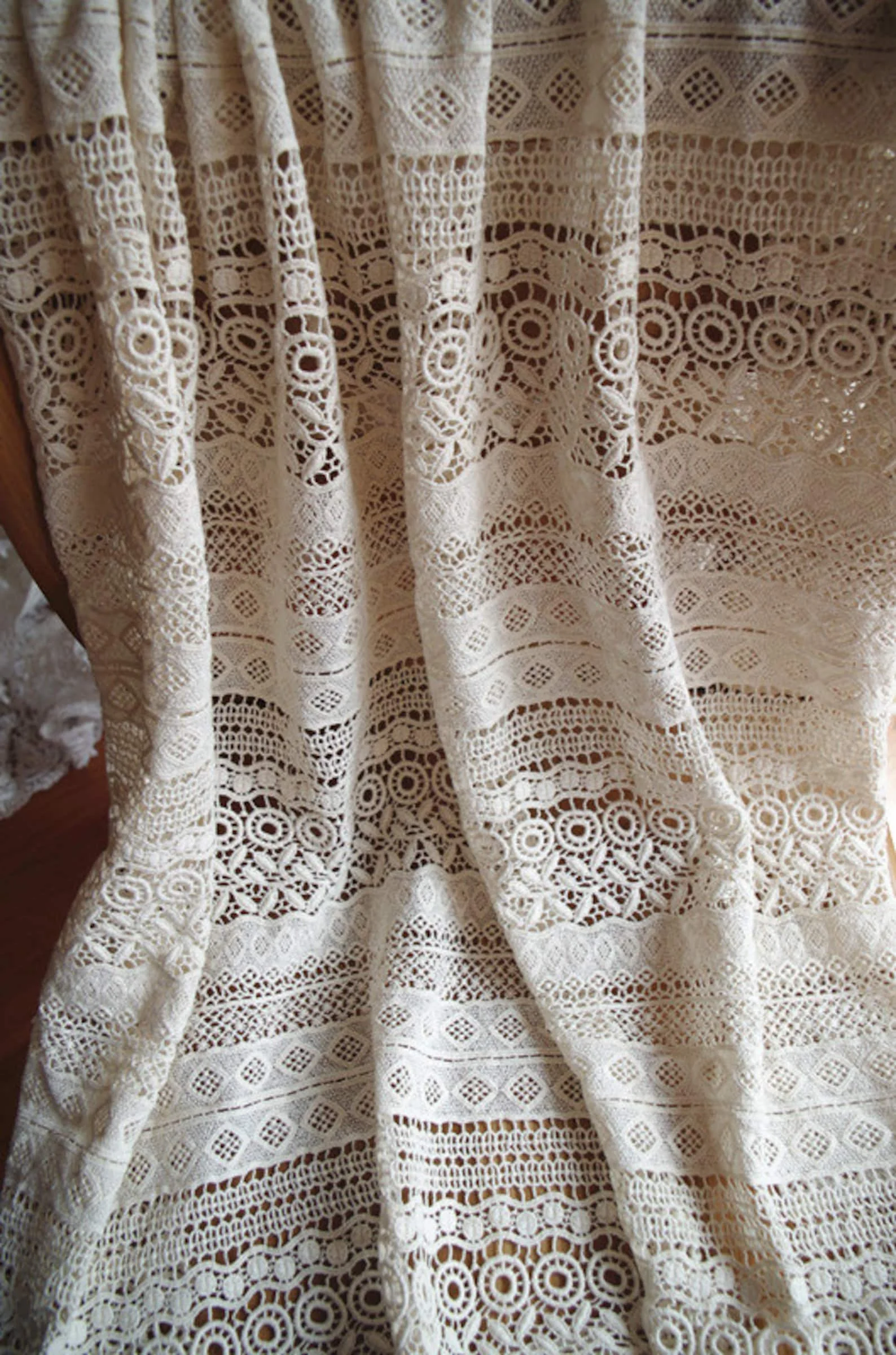 ivory cotton Lace Fabric, antique crocheted lace fabric for DIY sewing supplies by the yard