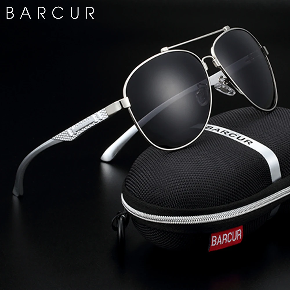 BARCUR Brand Design Stainless Steel Frame Sunglasses Polarized Men Sun Glasses Women Pilot Eyewear Driving Mirror Shades UV400