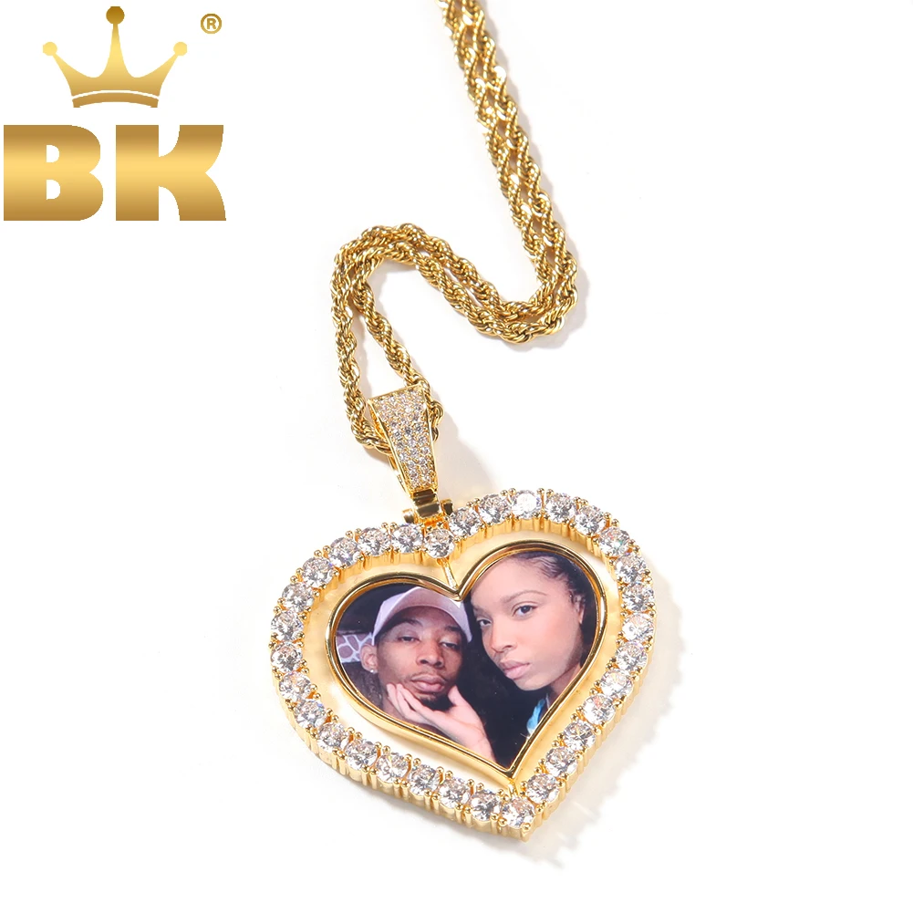 

THE BLING KING DIY Spinning Double Sides Photo Heart Shape Pendant Necklaces Photoes Memory Jewelry For Couple Family Gift