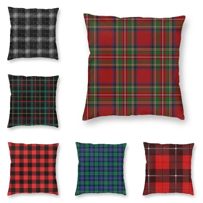 Royal Stewart Tartan Clan Pillow Case Sofa Geometric Gingham Luxury Cushion Cover Velvet Pillowcase For Living Room Decoration