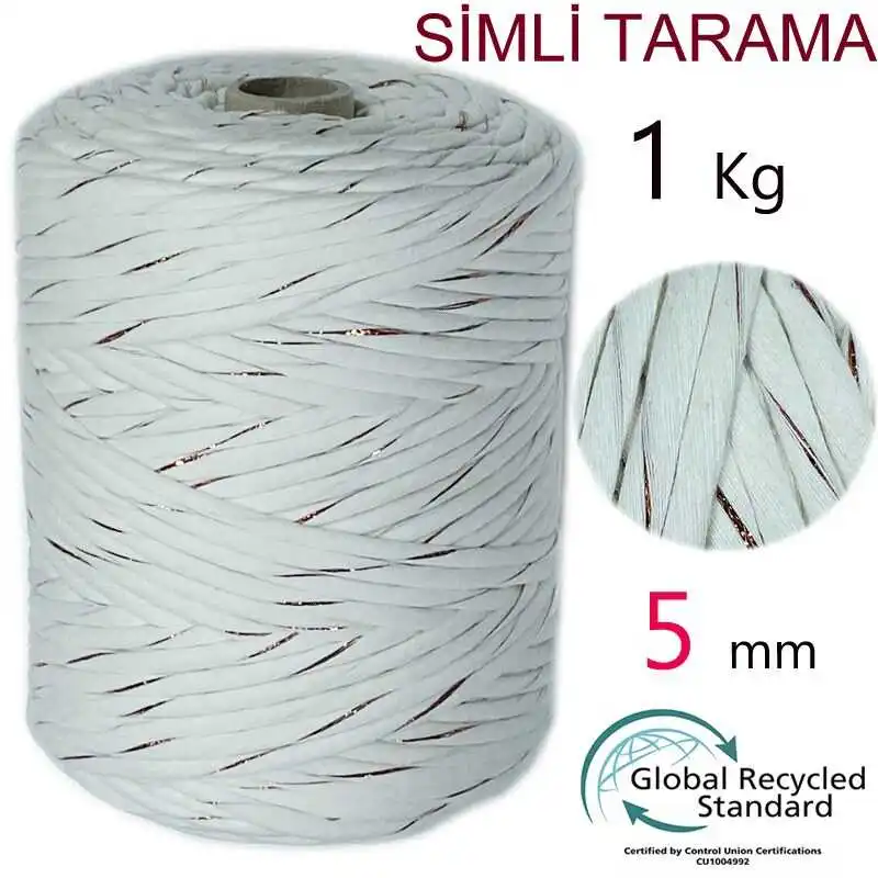 Algodão Bobin Macrame Rope - 5mm 1kg 240m - Single Twist - 4 cores - Silver - Gold - Metalic - Brass - Wall Decorations, Bag, Pillow, Swing, Party, Cord, Wedd, Thread, Home Textile, Polyester, Glitter, 1 - DIY