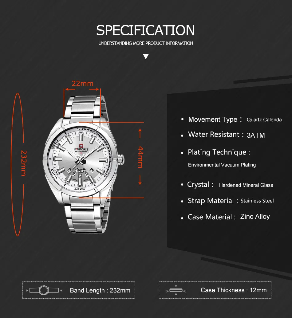 NAVIFORCE Jam Tangan Kasual Klasik untuk Pria Jam Tangan Olahraga Tahan Air Pria Jam Tangan Kuarsa Tanggal Tampilan Jam Pria