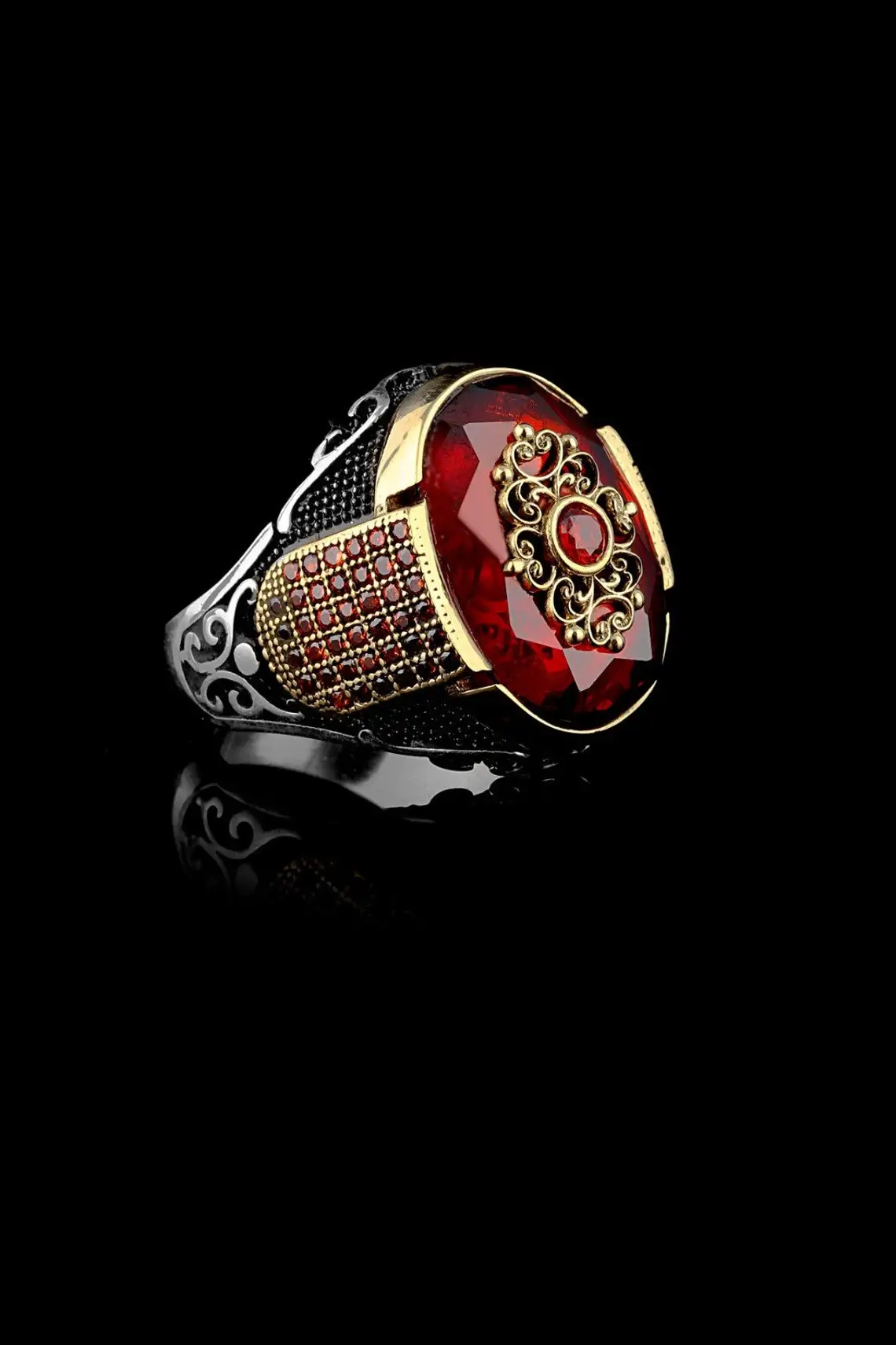 925 Sterling Silver Mens Ring Zircon Stone Men Silver Ring, Red Zircon Stone Silver Ring, Turkish Silver Ring