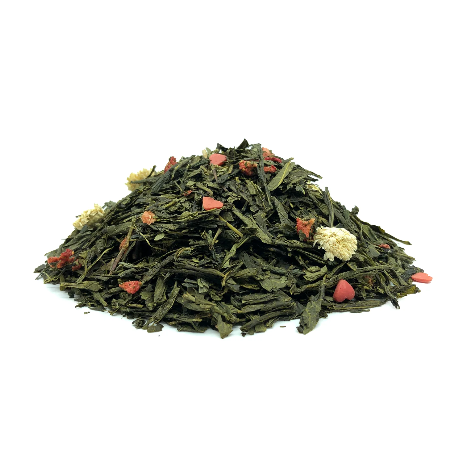 Té verde Sencha aromatizado al cava con fresas liofilizadas. 100 gramos en hoja suelta. 50 tazas de infusión. \