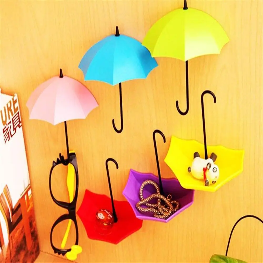 Decorative Umbrella Hanger Set of 4 Adhesive Practical Jewelry Key Hanger Key Chain Hanger kitchen, bathroom, hallway hanger