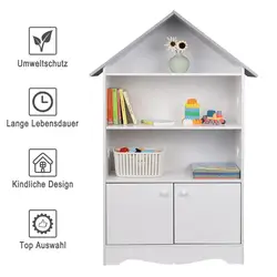 Estantería para niños con puerta, estante de almacenamiento, estantería de exhibición, libros para niños, juegos, juguetes, organizador de exhibición ordenado