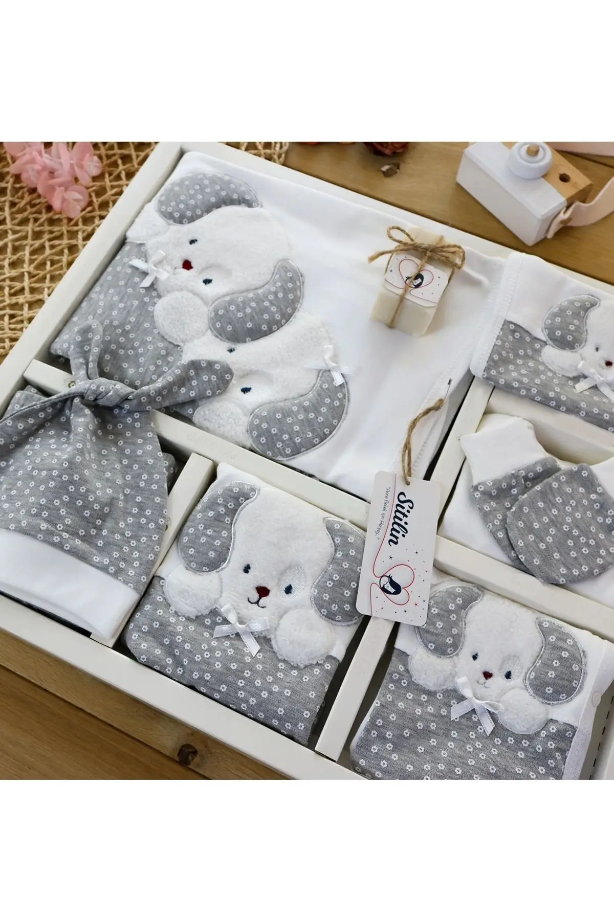 

Girls Boys Baby Cute Dog Hospital Output Natural Laurel Soap 10 Piece Gray Newborn Set 0-3 Moon 100 Cotton turkish Quality With