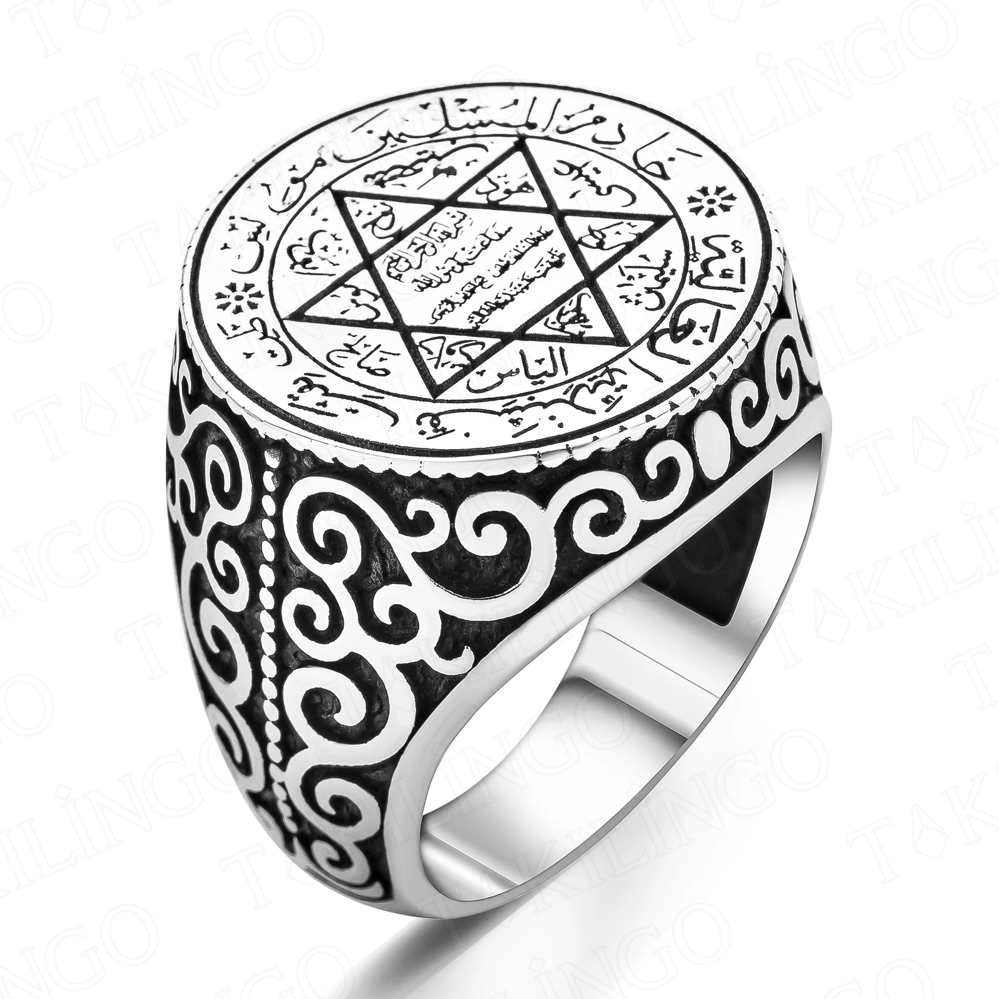 Elegant Solid 925 Sterling Silver Round Seal Of Prophet Solomon Men's Ring David Of Star High Quality Shiny Jewelry Gift For Him