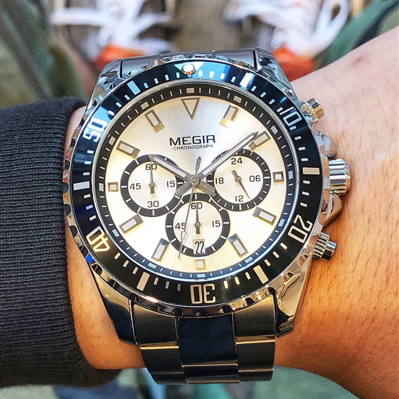 MEGIR Luxury Business Quartz Watch Men Brand Stainless Steel Chronograph Army Military WristWatches Clock Relogio Masculino Male