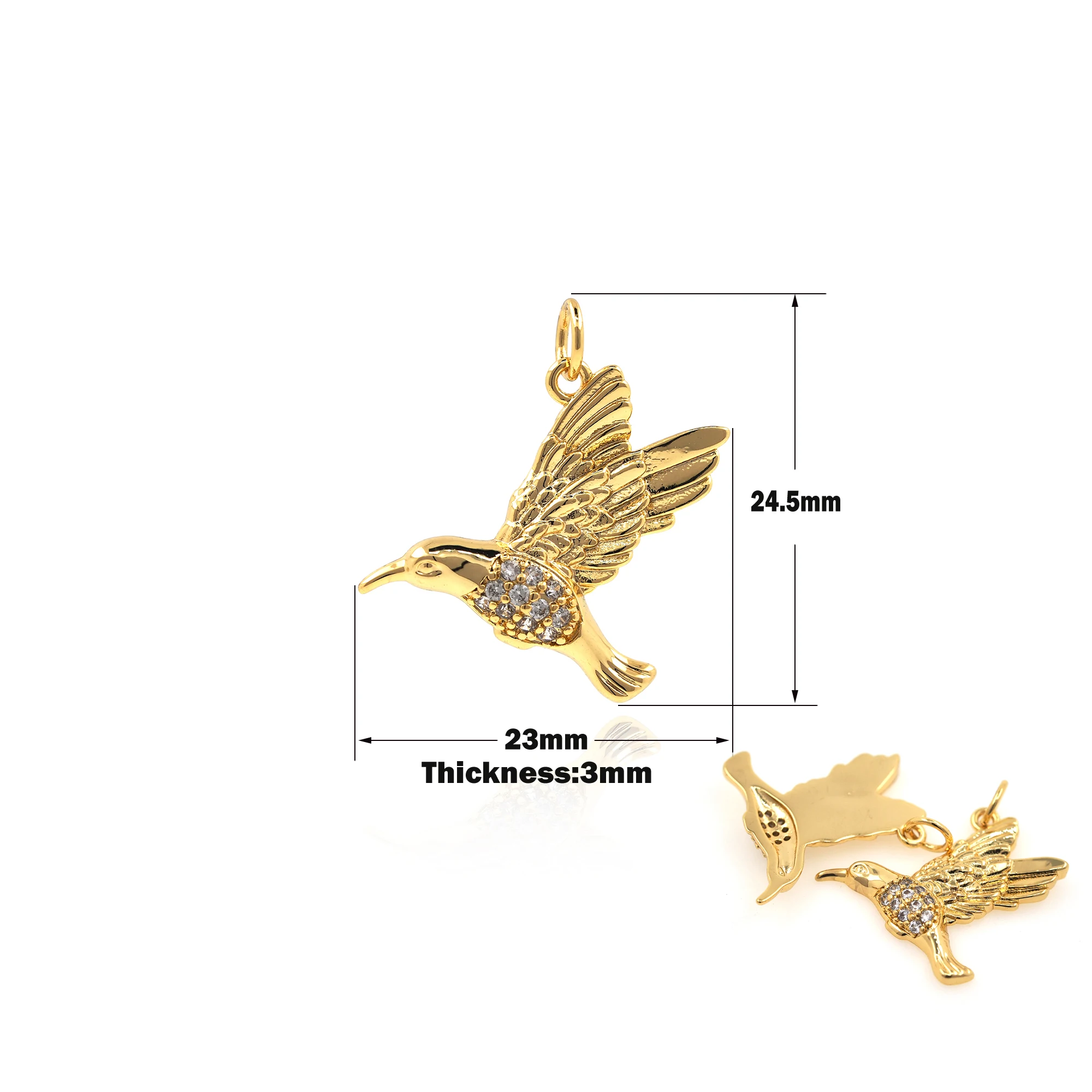 Cubic Zirconia Cute Woodpecker Pendant Jewelry Making Wholesale Copper Gold Plated Zircon Animal Jewelry Charm DIY