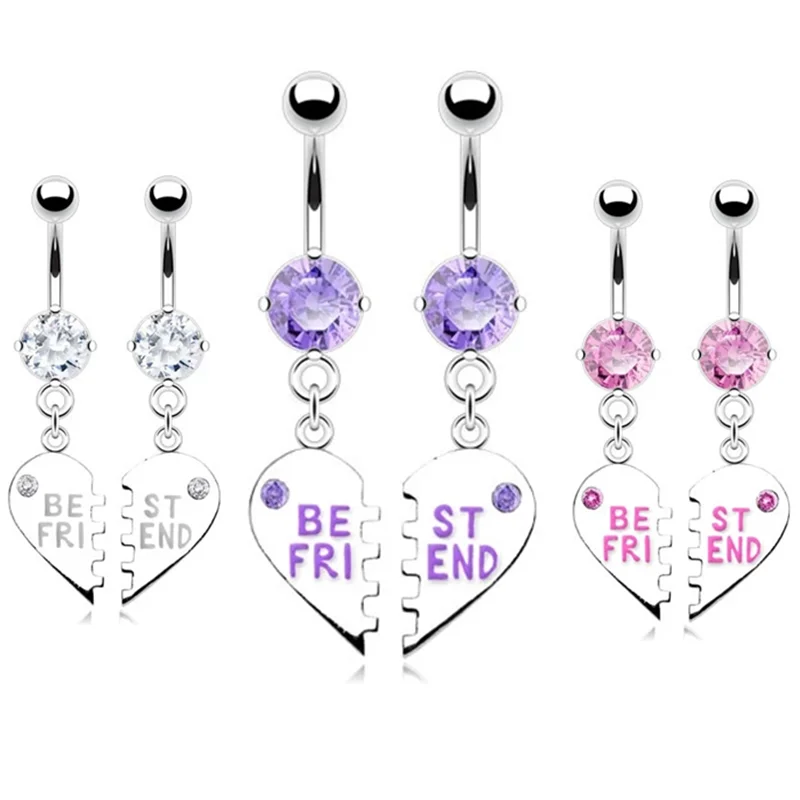 Best Friend Belly Button Piercing Ring 14Gsurgical Steel Fashion Best Friend Belly Piercing Ring Sexy Navel Piercing Dangle Gift