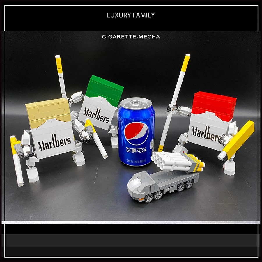 Bricklink Ideas MOC Cigarette Mecha Robot Red Yellow Green DIY Set Creative Building Blocks Toys For Children Gift With BOX