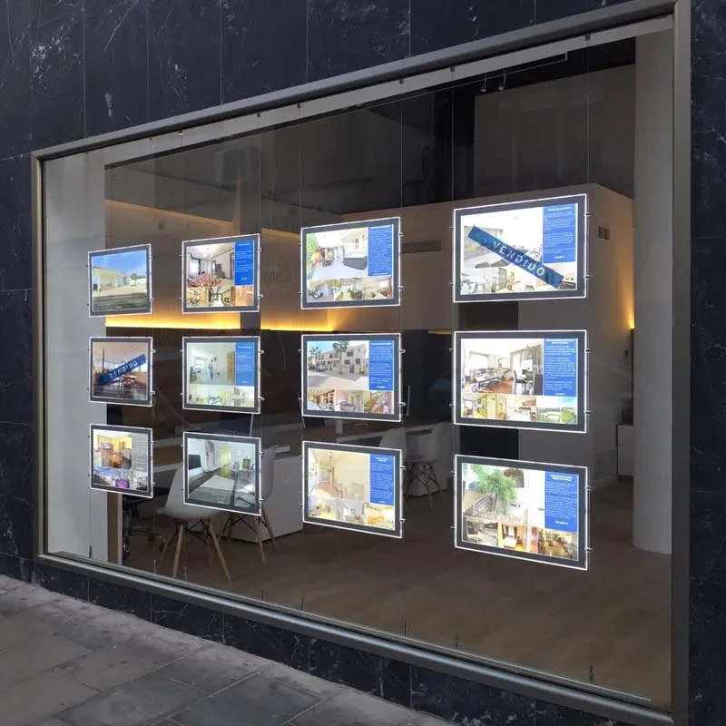 A3 Cable Suspended Glow-edge Led Backlit Window Displays for Estate Agent Double Side Landscape Display (4unit/Column)